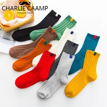 Осенне-зимние модные новые женские носки-трубы средней высоты из чистого хлопка в японском студенческом стиле, однотонные женские короткие носки с вертикальными полосками J105