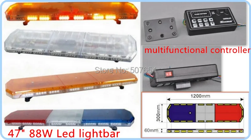 High intensity 120cm 88W Led car emergency lightbar,warning lightsfor police ambulance fire truck with controller,waterproof