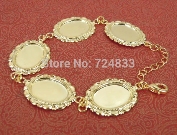 Golden tone 13x18 мм заготовки для браслетов Выводы DIY в овальной раме с узором лотки Камея Кабошоны заготовок цепочка омара застежками настройки браслет - Цвет: Golden tone
