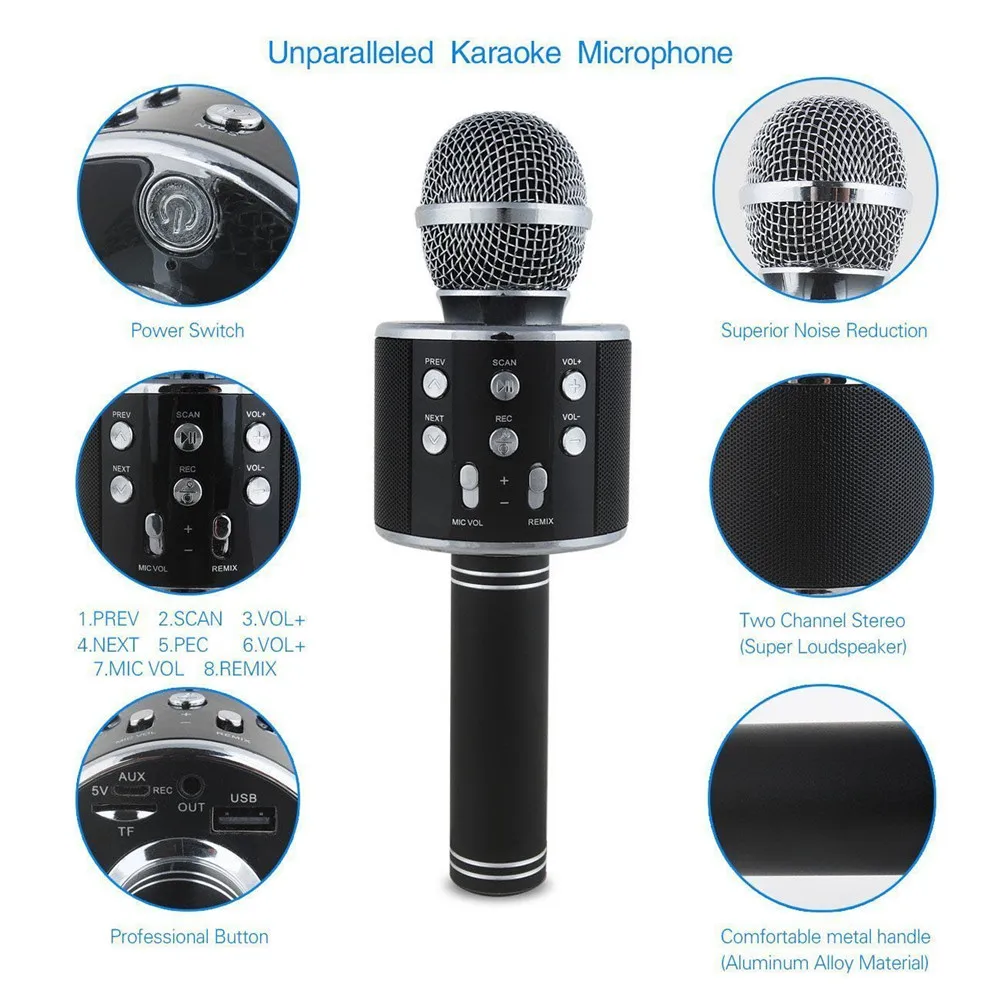 Bluetooth mikrofon WS858 Ручной беспроводной микрофон караоке телефон плеер микрофон динамик Запись музыки KTV микрофон для iPhone ПК