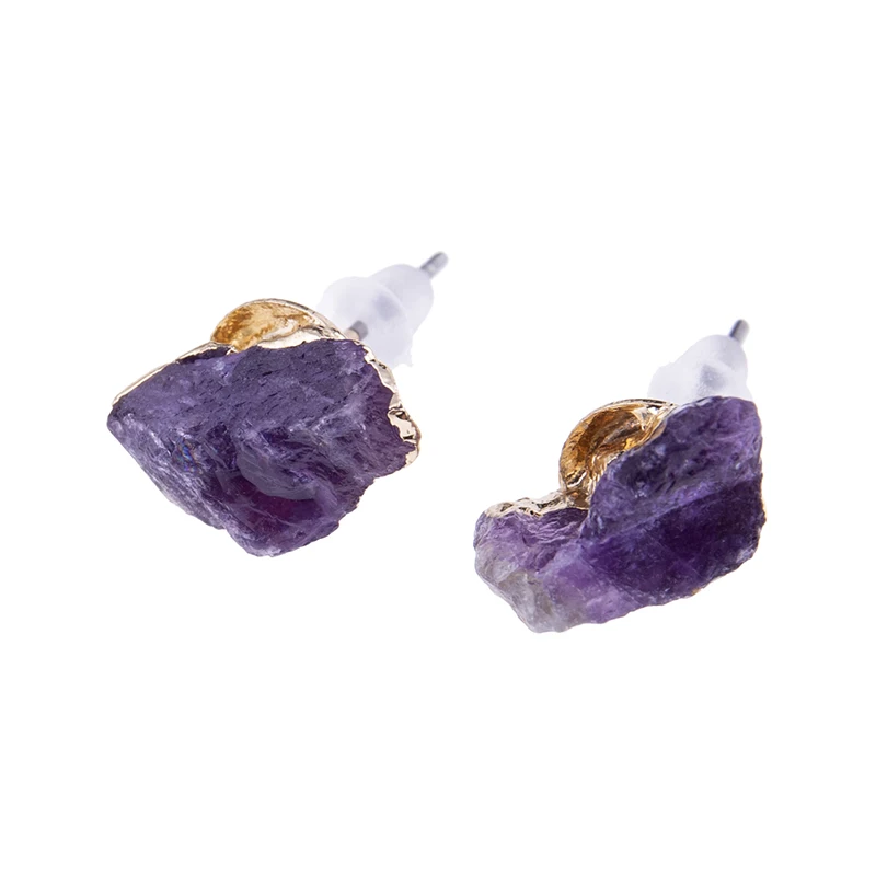 

1 Pair Trendy Style Irregular Raw Natural Crystal Amethysts Druzy HealingPoint Stud Earrings Quartz Earrings Raw Fluorite Stud