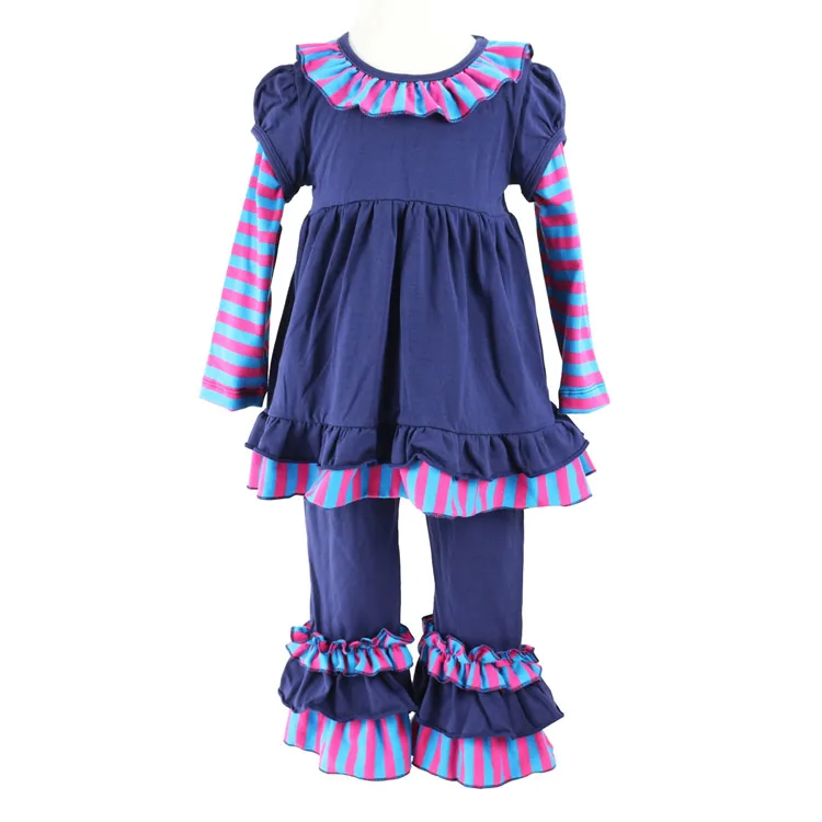 Осенне-зимняя модная одежда для маленьких девочек; детское платье в полоску с оборками; Детские расклешенные штаны; комплект одежды из 2 предметов для новорожденных девочек