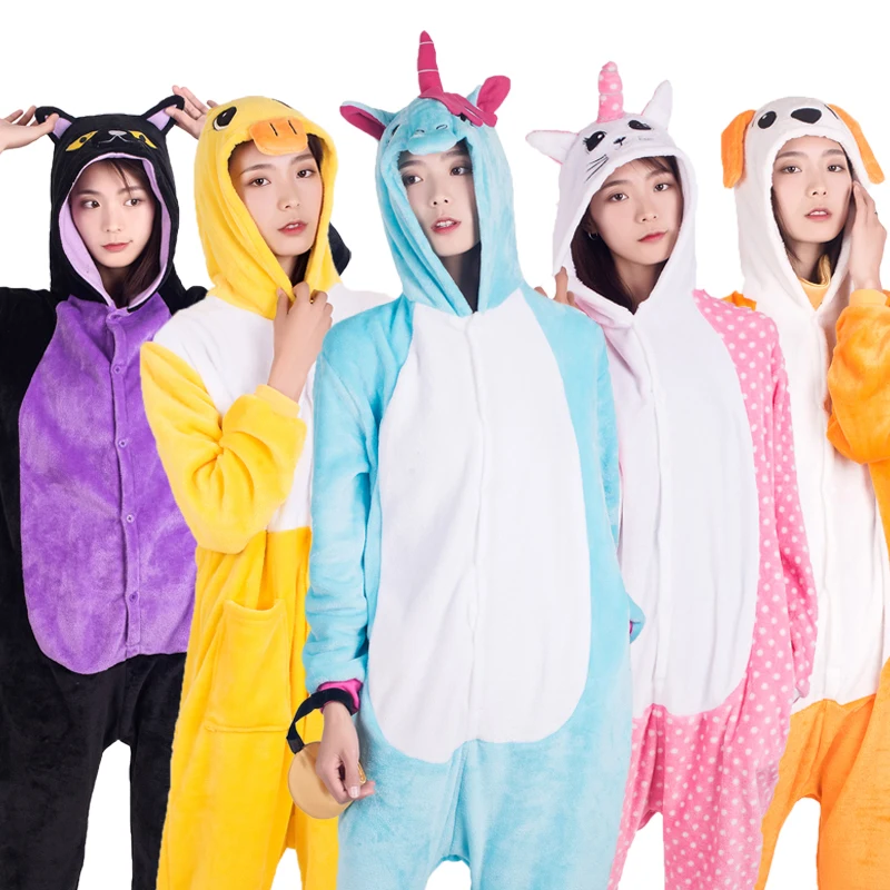 

Adults Animal Pajamas Cosplay Onesie Flannel Cartoon Unicorn Stitch Totoro Pikachu Christmas Warm Winter pijama For Women Men