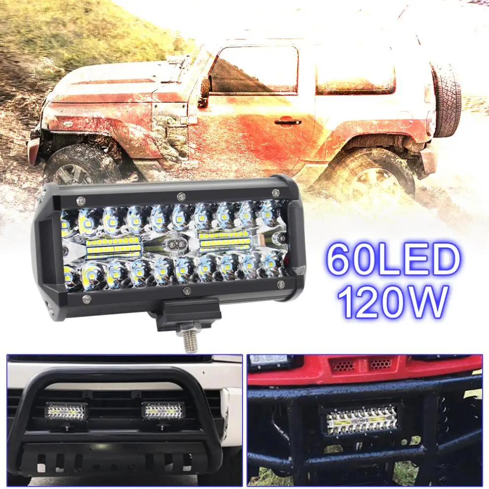 7 Inch 120W 6000K White Waterproof Three Rows Universal