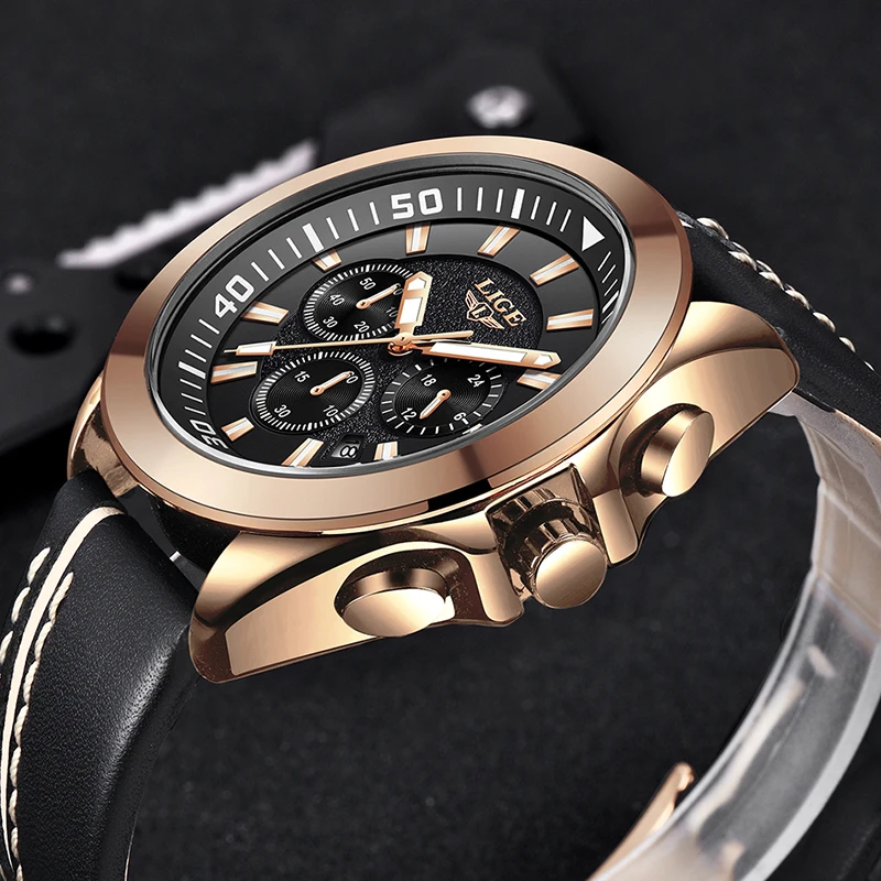 

LIGE Mens Watches Top Brand Luxury Military Sport Watch Men Leather Waterproof Quartz Wrist Watch Male clock Relogio Masculino