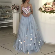 Синие Длинные вечерние платья с объемным цветком для торжественных случаев,, Арабский Дубай, без рукавов, Тюлевое платье для выпускного вечера, вечерние платья Vestidos