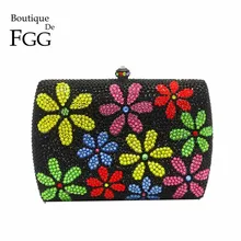 Бутик De FGG Цветок женские черные вечерние сумки и кошельки свадебные хрустальные клатчи женские праздничные вечерние сумки