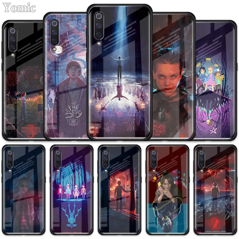 

stranger things Multi colored Tempered Glass Case for Xiaomi Redmi Note 7 6 Pro K20 Pro Redmi 7 Mi 9 Cell Mobile Phone Cases