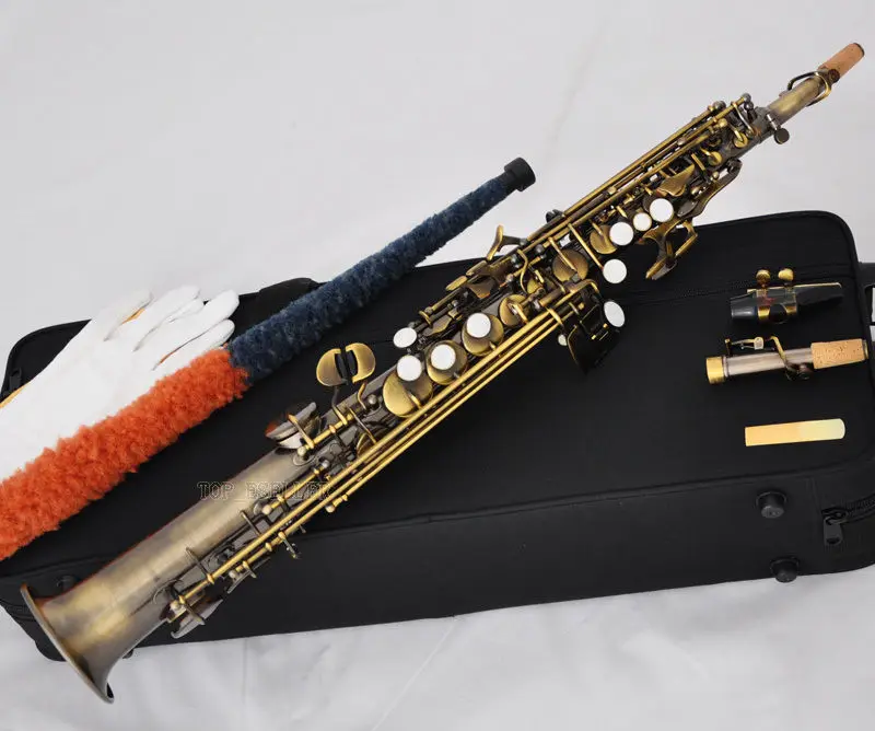 

Sale Quality Antique Straight Soprano Saxophone Sax High F# G 2 Neck With Case