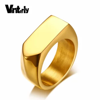 

Vinterly Engraving Ring for Men Words Gold Color Stainless Steel Wedding Bands Ring Male Jewelry
