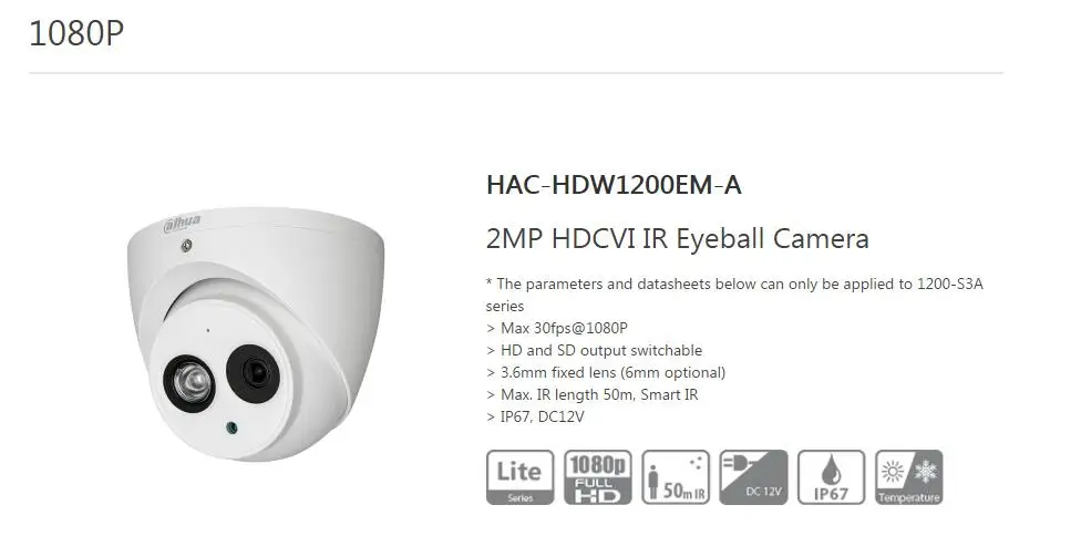 Оригинальный DAHUA HAC-HDW1200EM-A HDCVI купол 2MP камера Встроенный микрофон CMOS 1080P IR 50M IP66 CCTV Камера