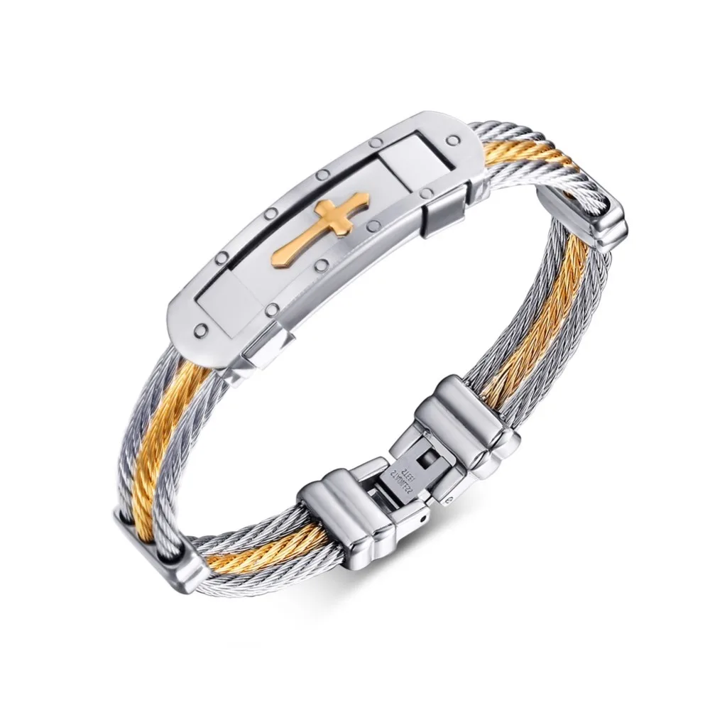 

Cross Cuff Bracelet Men Jewelry 20cm Stainless Steel Wire Chain Souvenirs and gifts for Male