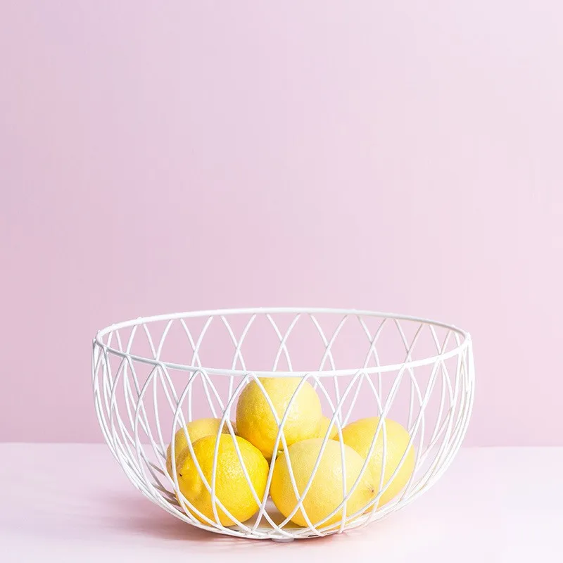 

Nordic Big White Metal Storage Basket Simple Snack Storage Basket Home Multi-function Fruit Plate