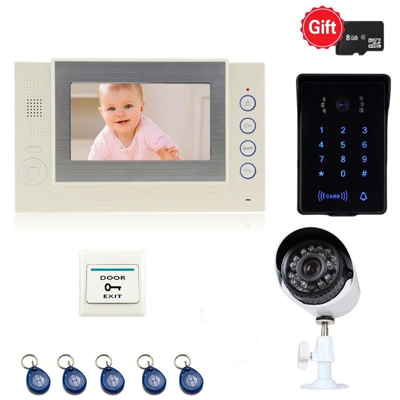 

JEX 7 inch LCD Video DoorPhone Doorbell Intercom system kit Video Recording Monitor +Waterproof Password Camera + CCTV Camera