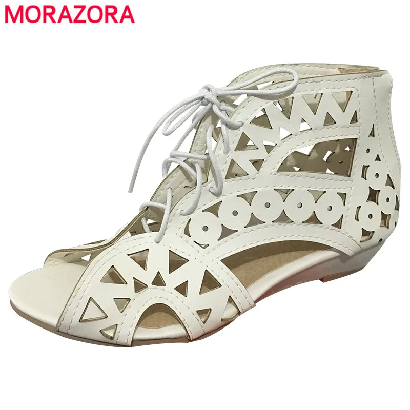 MORAZORA SIZE 31 43 New 2017 fashion cut outs gladiator sandals women sexy summer wedges low