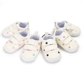 

Baby Boys Girls Faux Leather Sneakers 0-18 Months Slip-On Non Slip Rubber Sole Cute Embroidered Heart Star Toddler Outdoor Shoes