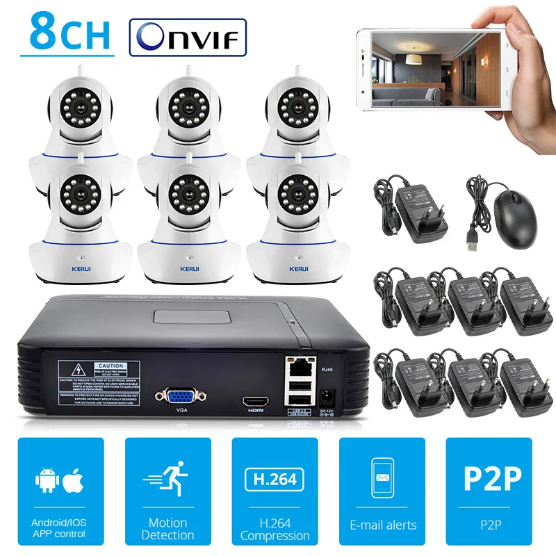 

KERUI 4CH 8CH 720P HD NVR Kit CCTV Camera System 1MP Indoor Security IP Camera Video Surveillance System Home Security System