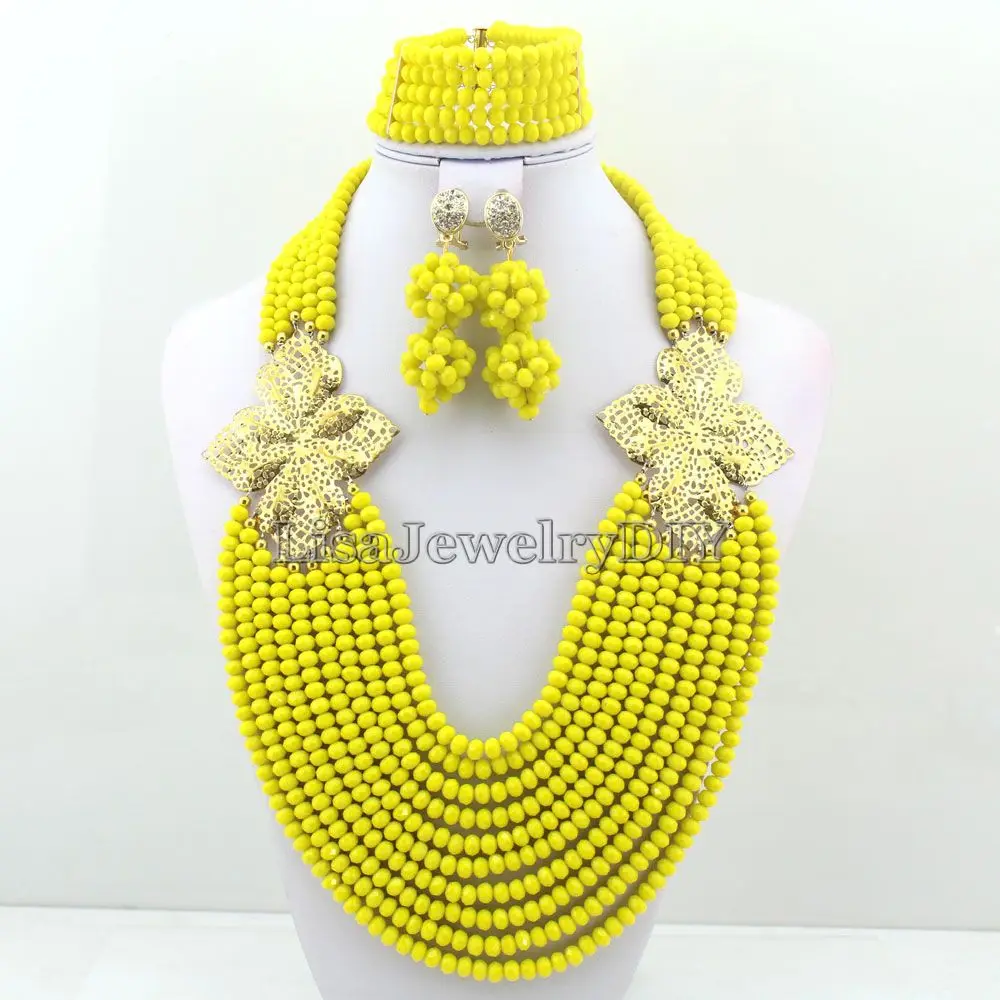 

New Popular Nigerian Beads Crystal Necklaces Bracelet Earrings African Wedding Beads Jewelry Set HD2925