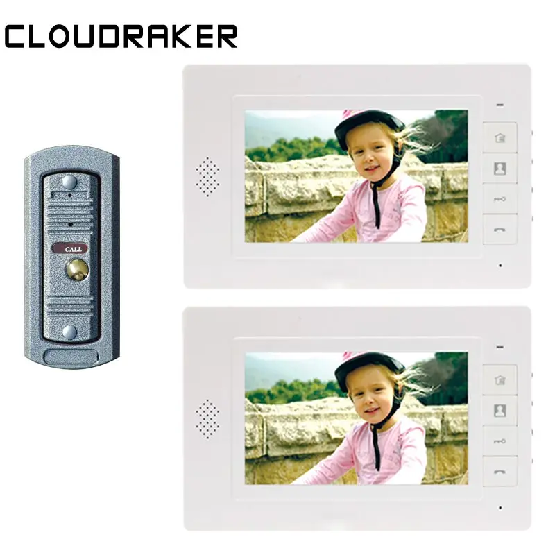 

CLOUDRAKER 7 Inch Video Doorbell Intercom System 2x Monitor with 1x Pi Wired Door Phone Camera