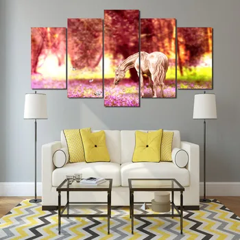 

Printed Jungle Whitehorse Painting Canvas Print Room Decor Print Poster Picture Canvas For Living Room 5 Pieces Unframed