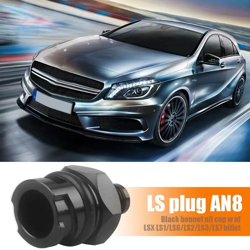 For LSX LS1//LS6//LS2//LS3//LS7 Billet Black Valve Cover Oil Cap w// 10 AN Fitting