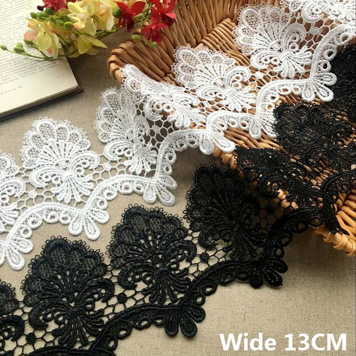 13CM Wide Vintage French Lace Fabric Water Soluble Embroidered Lace Ribbon Neckline Collar Sewing Applique DIY Crafts Trim Decor