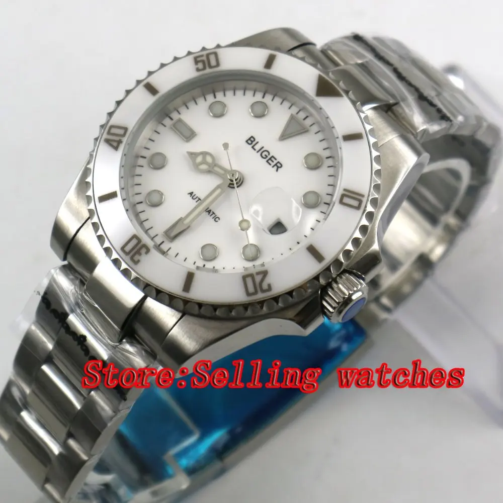 40mm Bliger white Dial white ceramic bezel Sapphire Glass Date Window Automatic Movement Men's Mechanical Wristwatches 40mm Bliger white Dial white ceramic bezel Sapphire Glass Date Window Automatic Movement Men's Mechanical Wristwatches