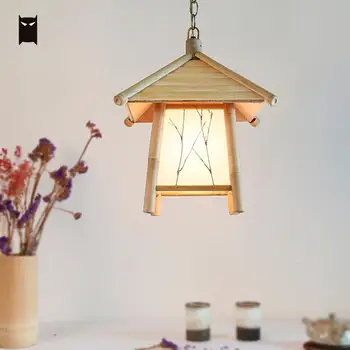 

Handmade Bamboo House Shade Pendant Light Fixture Vintage Retro Antique Japanese Country Asian Hanging Ceiling Lamp E27 Bulb