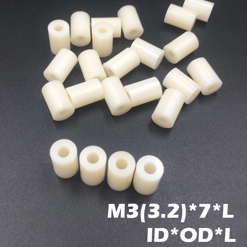 

500pcs M3 3.2*7*12 3.2x7x12 3.2*7*13 3.2x7x13 3.2*7*14 3.2x7x14 ID*OD*L ABS Plastic Round Column Shim Washer Standoff Spacer