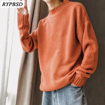 

New 2019 High Quality Solid Color High Collar Pullovers Men Winter Warm Sweater Jumper Knitted Turtleneck Sweater Male