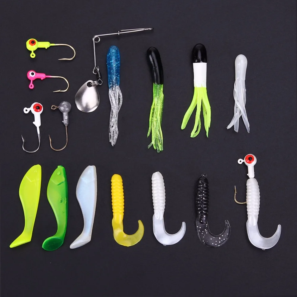 

62 PCS Fish Lure(52Lures+10Hooks)Soft baits iscas artificiais para pesca Swimbait Fishing Worm silicone bait FishingTackle 75g
