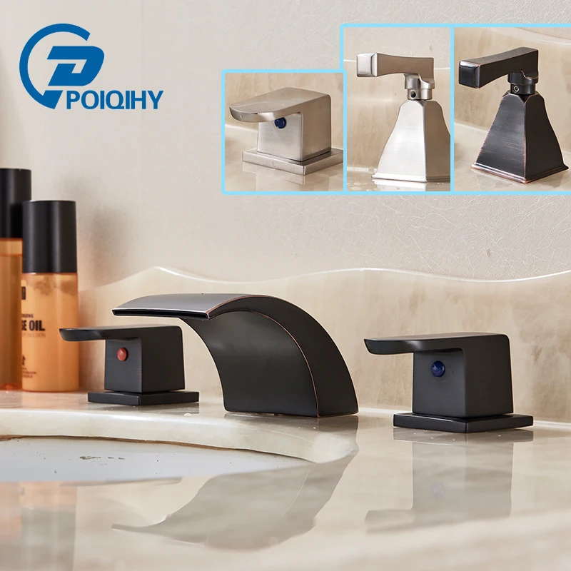 

POIQIHY Dual Handle Waterfall Bathtub Mixer Faucet Set Deck Mount Bathroom Tub Basin Sink TAP