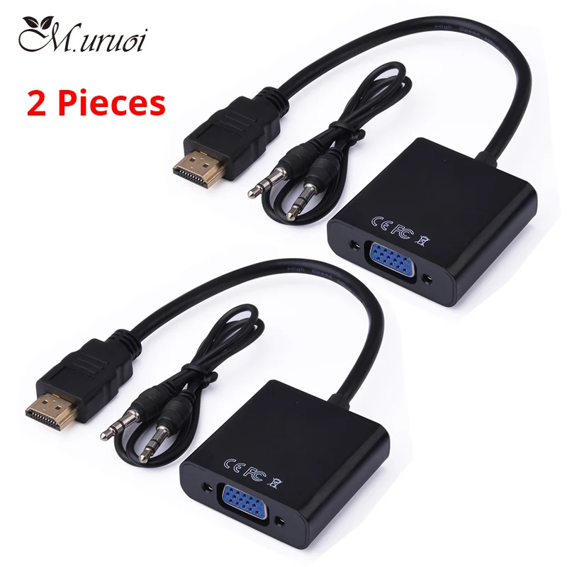 М. uruoi 2 шт./упак. HDMI к VGA конвертер адаптер с аудио кабель мужского и женского