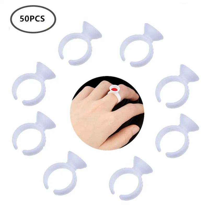 

50Pcs Disposable Lash Extension Tattoo Ink Cup Nail Art Equipment Glue Eyelash Pigment Ring Holders White Makeup Tools