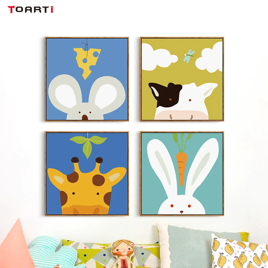 Cartoon Bear Rabbit Cat Canvas Art Painting  (3)
