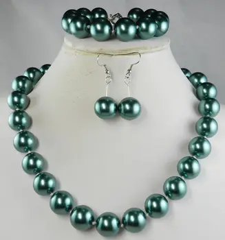 

free shipping 12mm Green South Sea Shell Pearl Necklace Bracelet Earring AAA style Fine Noble real Natural