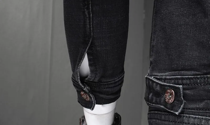 Мужские новые джинсовые комплекты из двух предметов мода Slim Fit эластичный черный однобортный джинсы для женщин куртка полной длины