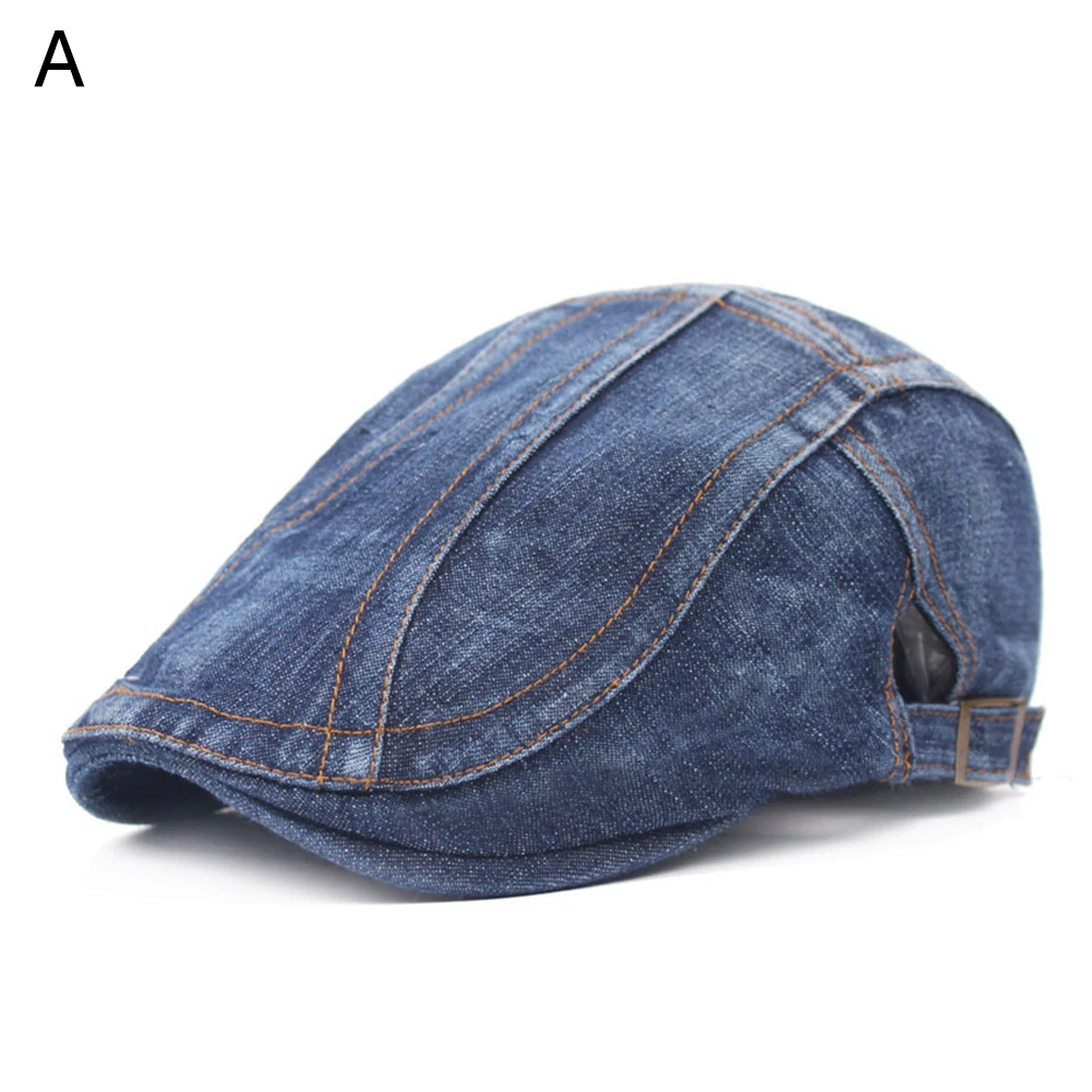 1PC Fashion Handsome Denim Beret Hat Casual Men Women's Vintage Sunscreen Cabbie Ivy Flat Caps Blue Color Outdoor Sports Caps - Цвет: A