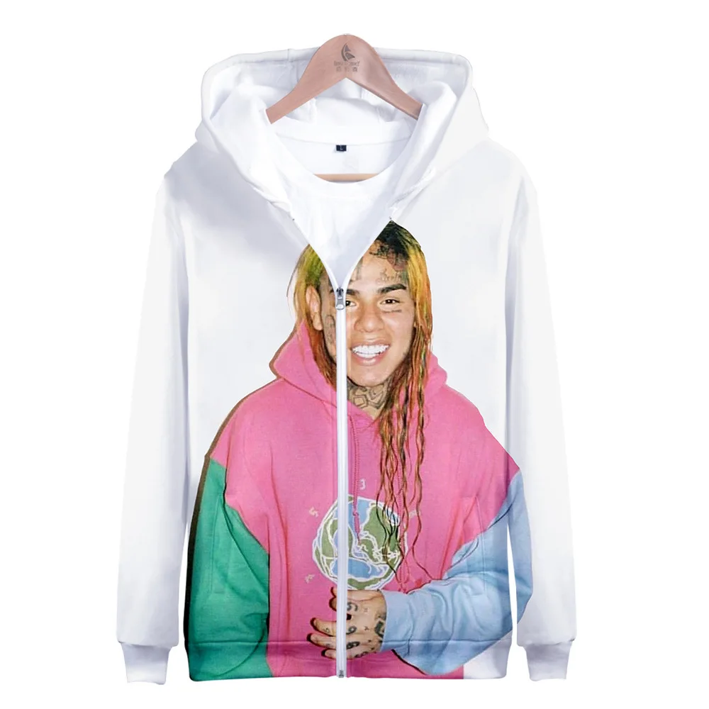 Хип Хоп Уличная одежда 69 6IX9INE 3D толстовки Толстовка с капюшоном на молнии мужская