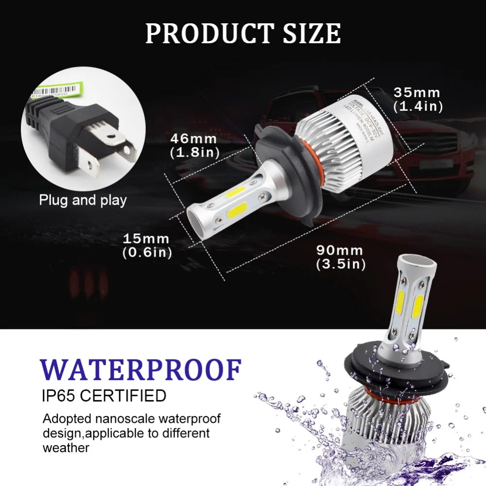 H7 светодиодный H11 H8 H9 H4(Подол короче спереди и длиннее сзади) луч светодиодный фар автомобиля лампы COB 9005 HB3 9006 HB4 72 W фары для 8000LM 6500 к авто для фар головного света и противотуманных фар с возможностью креативного лампы 12 V