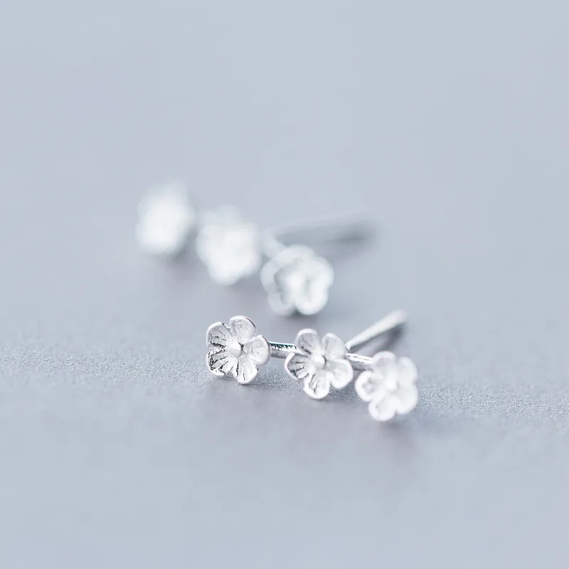 

925 Sterling Silver Prevent Allergy Flower Stud Earrings for Women School Grils Kids Wedding Earrings Jewelry Gift eh824