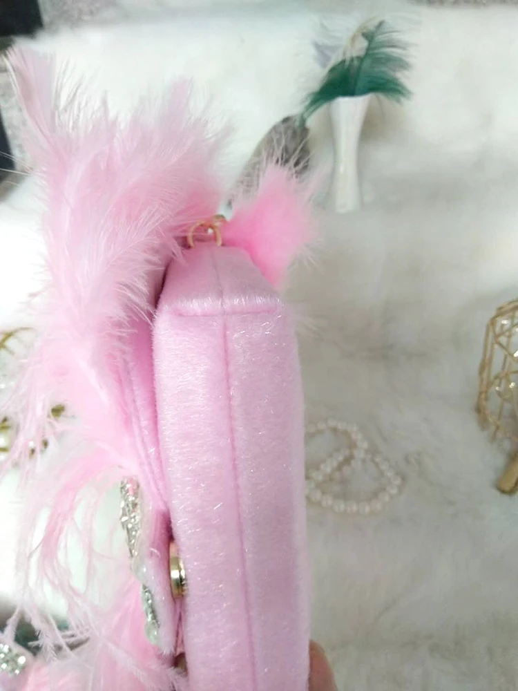 Настоящий Страус меха вечерняя сумочка; BS010 для Для женщин кисточкой алмаз сумка для вечерние Свадебные Роскошные день сцепления моды женская сумка с цепочкой кошелек