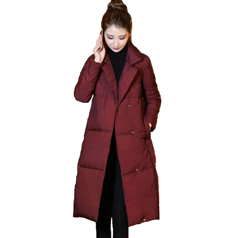 orange 2018 Noir Costume Chaud Veste bourgogne Blanc Solide Manteau Mode Bas Épais Col Long Canard Couleur Vers Femme Femmes F791 Hiver Lady Le Moyen rouge Dowm De qpqSr