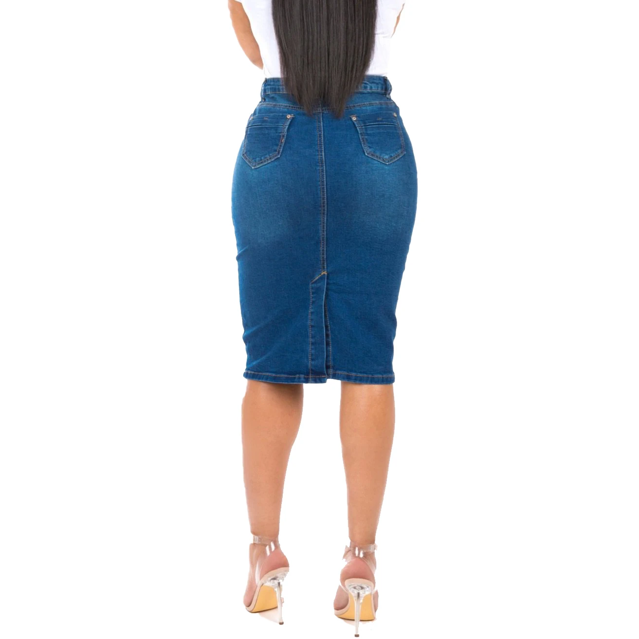Tsuretobe Женская Повседневная Джинсовая юбка миди с пуговицами летняя Облегающая джинсовая юбка с высокой талией до колена женская элегантная Однотонная юбка-карандаш