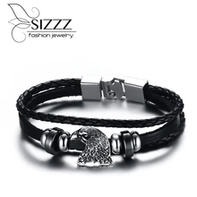 Новинка, модные кожаные браслеты, плетеные, Змеиный, из сплава, с бусинами, Орлом, браслеты для мужчин, ювелирные изделия