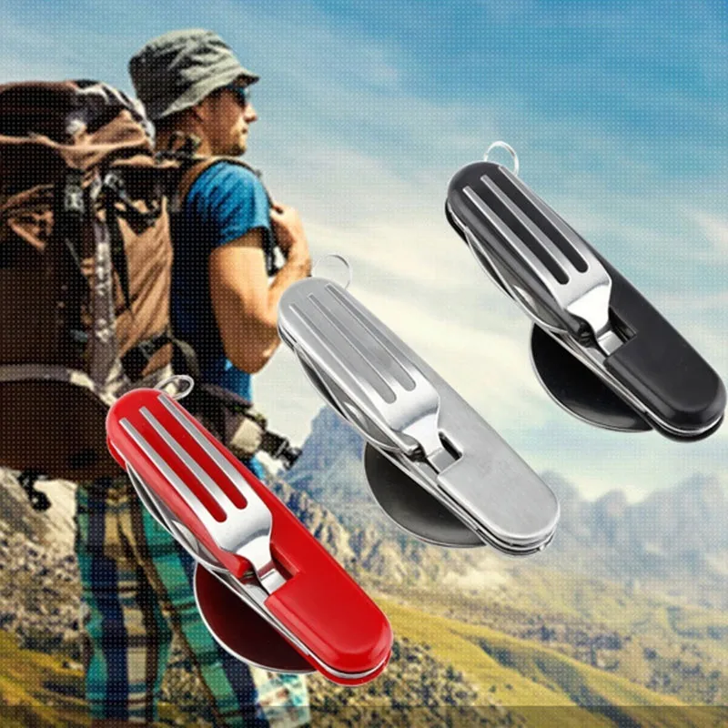 

4 In 1 Folding Spoon Fork Knife Outdoor Tableware Set Multi Stainless Steel Camping Cutlery Travel Utensils For Hiking Picnic