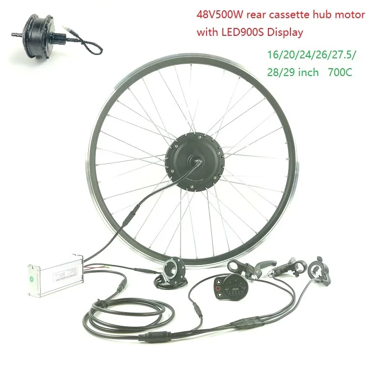 Когда-нибудь 48V500W набор для преобразования электрического велосипеда весь водонепроницаемый кабель с LED900S дисплеем E-bike Задняя кассета Ступица колеса двигателя