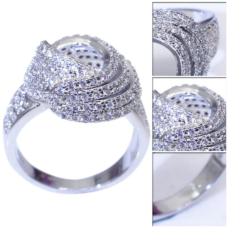 Fashion Weave Winding Design Crystal Zircon Stone Engagement Ring For Women Luxury Jewelry