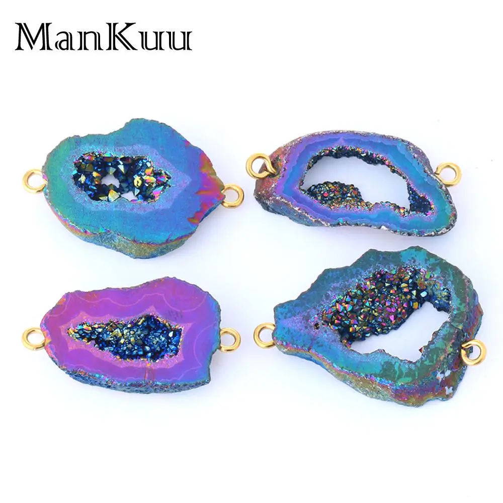 

DRF133 Agates Geode Drusy Druzy Pendant Charm Random Shape Druzy Jewelry Connector for Bracelet Necklace Making 19*24mm-19*39mm