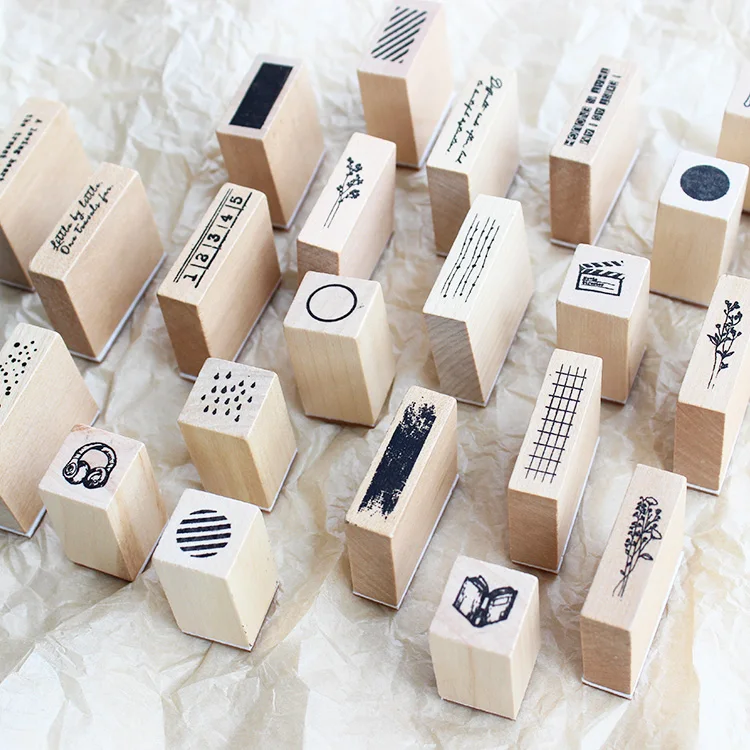 

NNRTS Stationery set Mottled background/plant/wave point/heart/leaf base Wood rubber seal stamp Log wooden stamp Deco dairy book